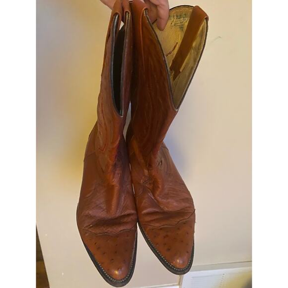 Vtg custom exotic cowboy boots full quill ostrich accents stitch approx mens 9 main image 7
